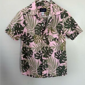 The Children's Place Pink and Green Leaf Print Shirt